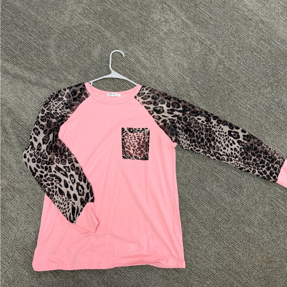 Pink Leopard Print Long Sleeve Top